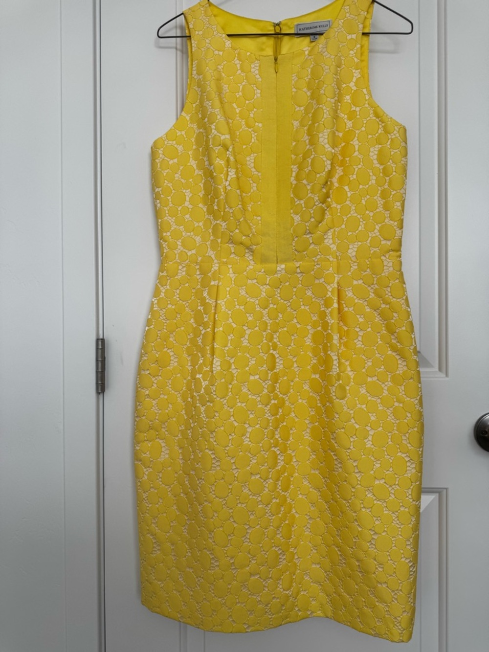 KATHERINE KELLY Bright Yellow Textured Floral Midi Dress